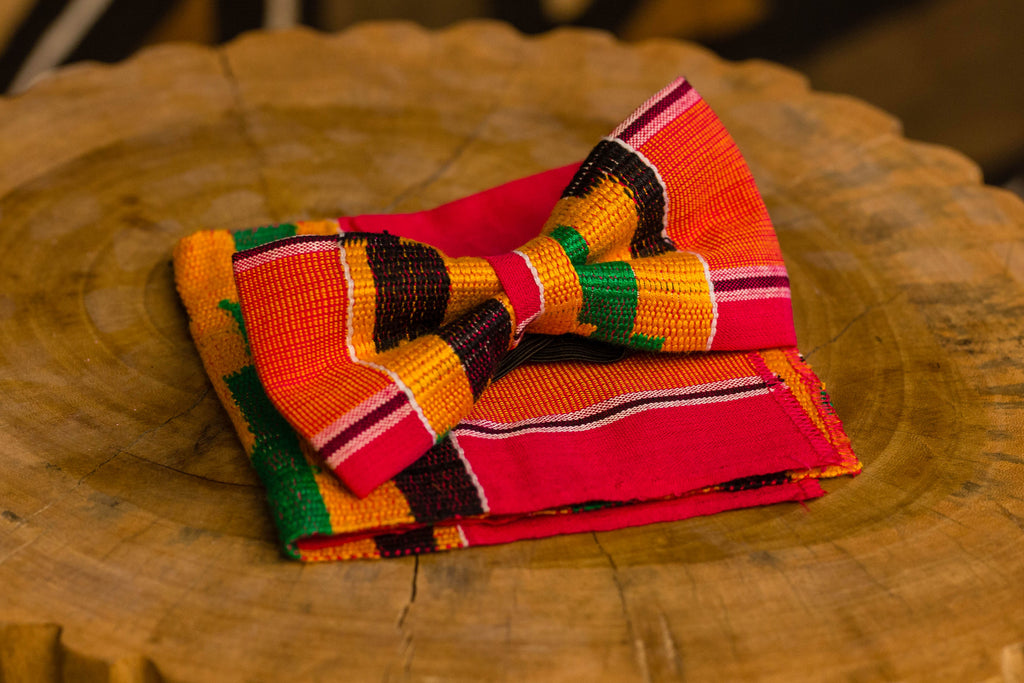 Kente bow tie with pocket square (pink)