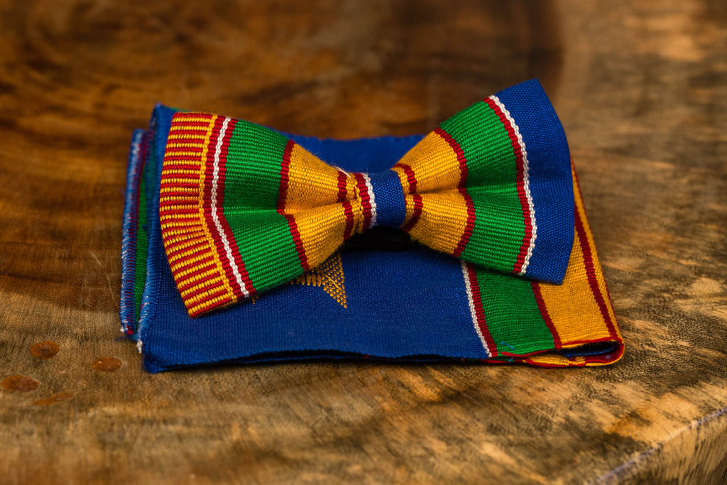 kente bow tie with pocket square (blue)